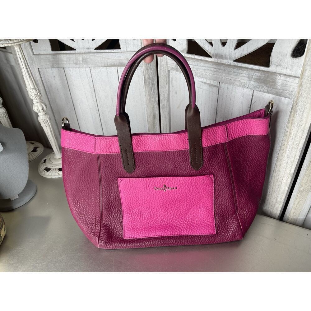 COLE HAAN Crosby Colorblock Shopper Leather Crossbody Bag Purple & Bright Pink